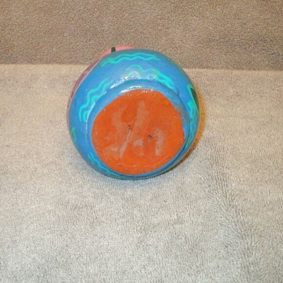 Vtg Mexican Talavera Pottery Vase Hand Painted Fish Folk Art Reversible Colors - Picture 6 of 6